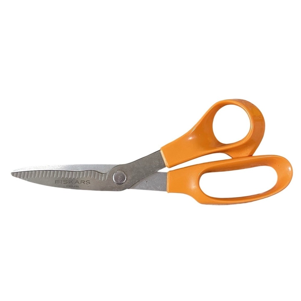 Vintage FISKARS 89 Stainless Steel Scissors Sewing Craft USA 8in Orange Handle